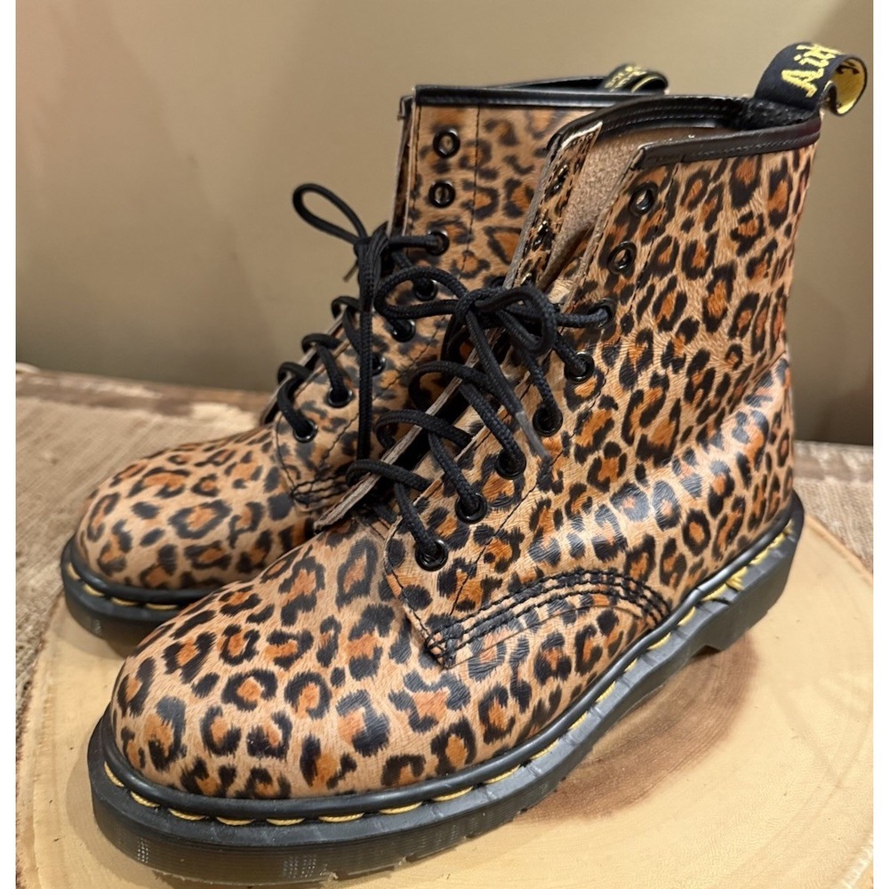 DR. MARTENS LEOPARD PRINT LEATHER BOOTS 6UK‎ 8USA MADE IN ENGLAND VINTAGE New - Picture 4 of 14